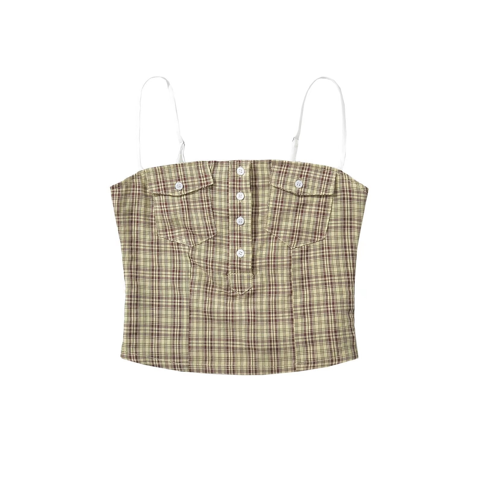 Dam Tank Top och Mini Kjol Set Rutig Polyester Sommarkläder-1