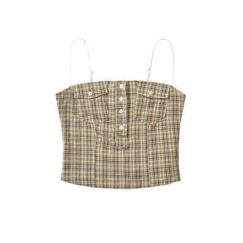 Dam Tank Top och Mini Kjol Set Rutig Polyester Sommarkläder-1