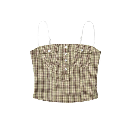 Dam Tank Top och Mini Kjol Set Rutig Polyester Sommarkläder-1