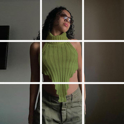 Dam Stickad Oregelbunden Väst Polyester Elegant Trendig-4