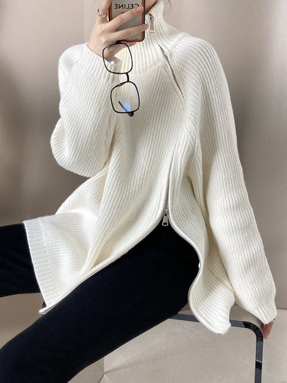 Stickad Dam Turtleneck Tröja Monokrom Akryl-6