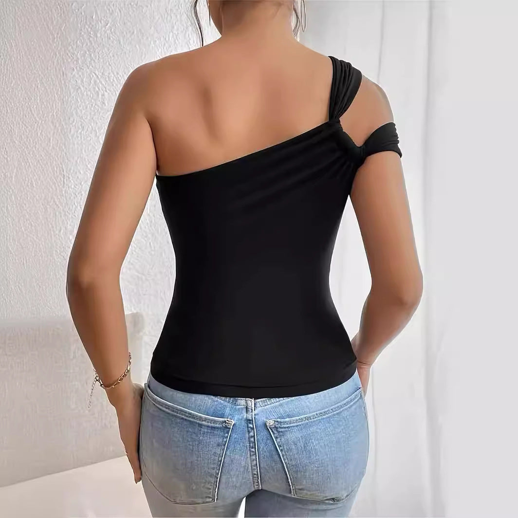 Kvinnors Off-Shoulder Top Rynkad Polyester Spandex-4