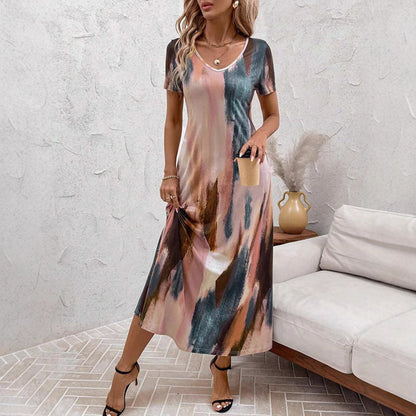 Kvinna A-Line Klänning Geometriskt Mönster Kortärmad Polyester-6