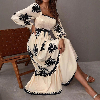 Dam Maxi Klänning A-Line Långärmad Polyester Elegant Design-4