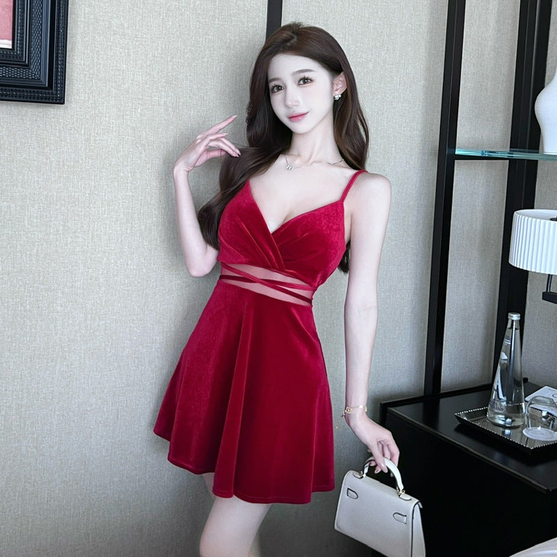 Kvinnors Miniklänning V-ringning Spaghetti Band Polyester 3