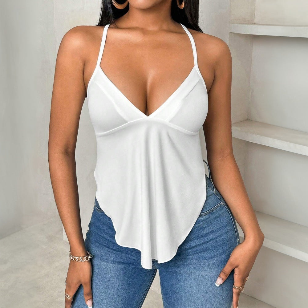 Dam Tank Top Halter Hals Lätt Stretchig Polyester-4