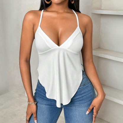 Dam Tank Top Halter Hals Lätt Stretchig Polyester-4