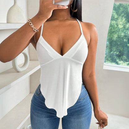 Dam Tank Top Halter Hals Lätt Stretchig Polyester-1