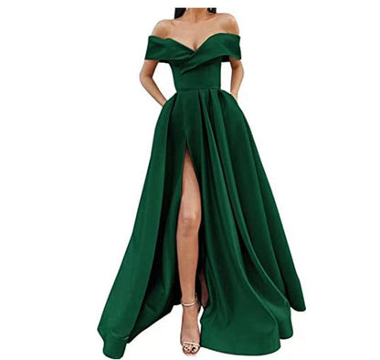 Variant image for Kvinnors Off-Shoulder Klänning Djup V-ringning Satin Kort Kjol-79