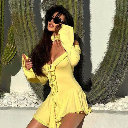 Dam Klänning Wrap med Ruffle Detaljer Mjukt Tyg 7