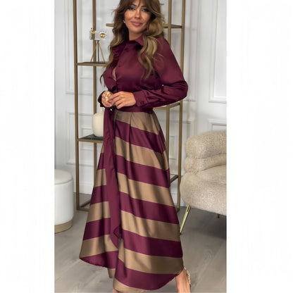 Dam Lång Skjorta Justerbar Midja Polyester Elegant-2