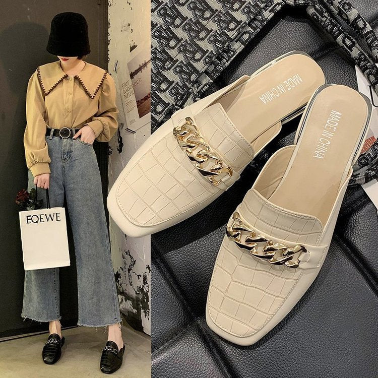 Kvinnor Slingback Pantoletter Syntetiskt Läder Kedjedetalj 2