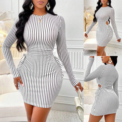 Fina Dam Klänningar Långärmad Bodycon Mini Kjol Polyester Elastan-2
