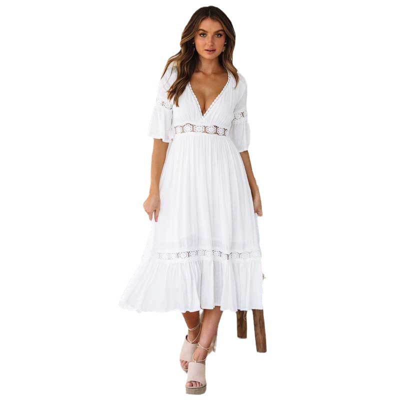 Dam Klänning Lång Tre Fjärdedel Ärmar Polyester Elegant Stilfull-6