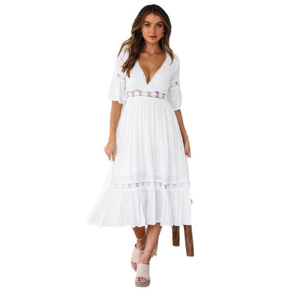 Dam Klänning Lång Tre Fjärdedel Ärmar Polyester Elegant Stilfull-6