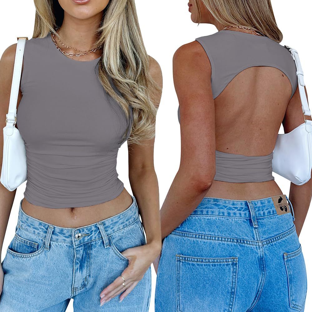 Dam T-shirt Ärmlös Rundhals Mjölk Silke-1