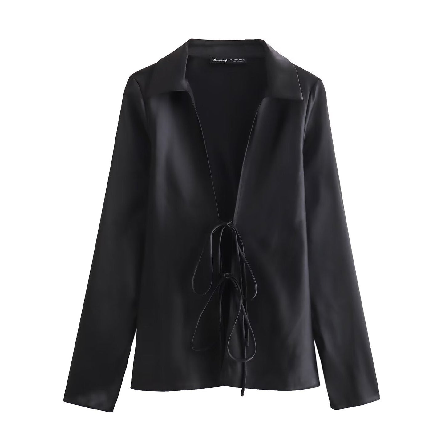 Herrskjorta Enfärgad Flugsatin Långärmad Polyester-4