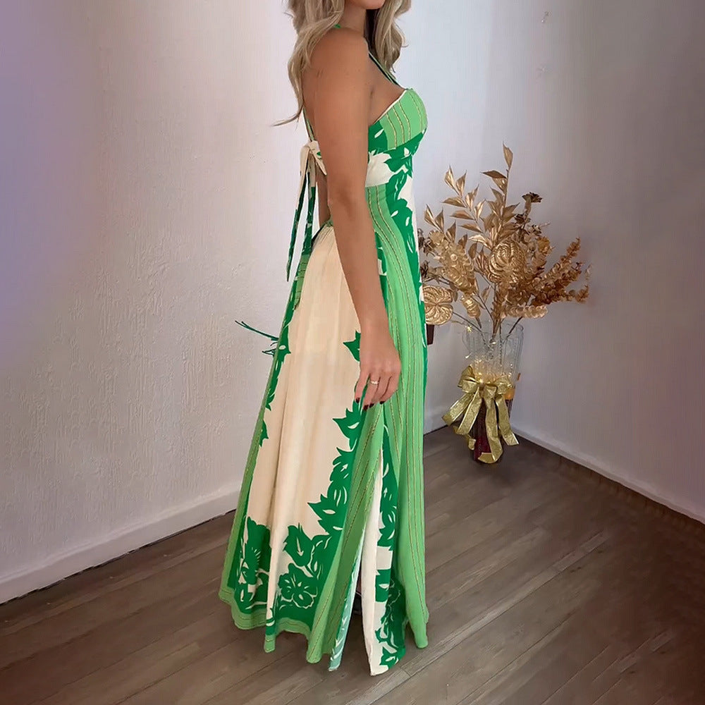 Maxiklänning Dam Halterneck A-linjeformad Polyester för Sommar-3