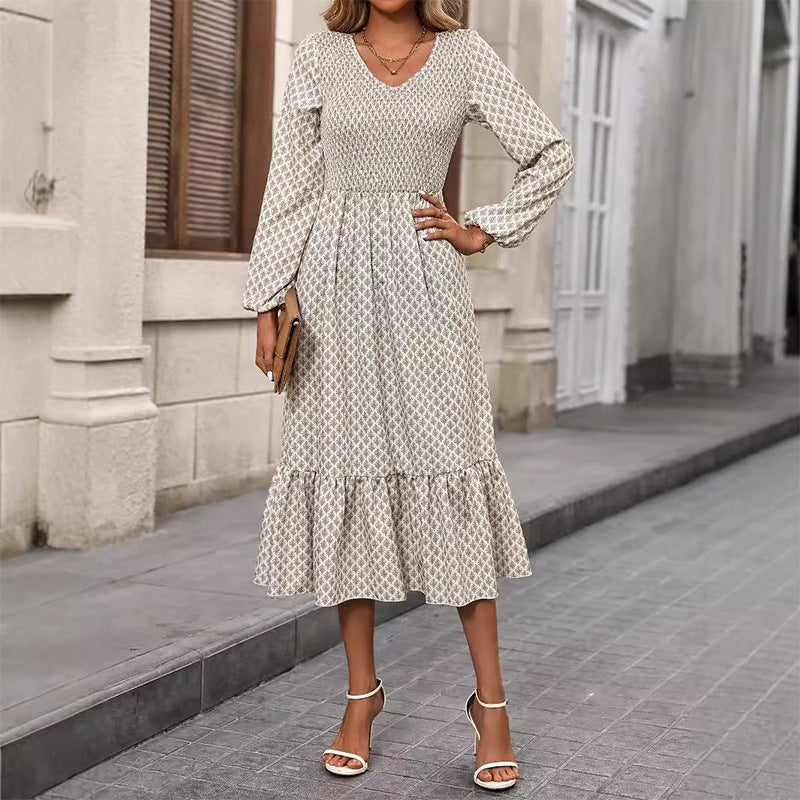 Kvinnors Midi Kjol A-linjeformad Prickigt Mönster Vävda Tyger-2