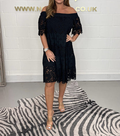 Kvinnors Axellös Midi Klänning Spets Polyester-4