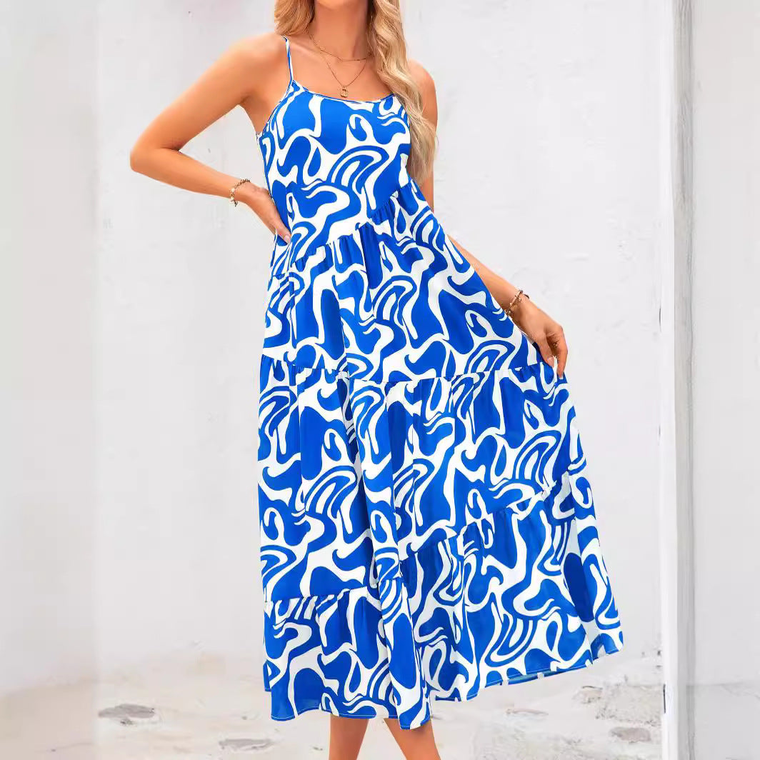 Dam Klänning A-Linje Flödande Polyester Mönstrad-2