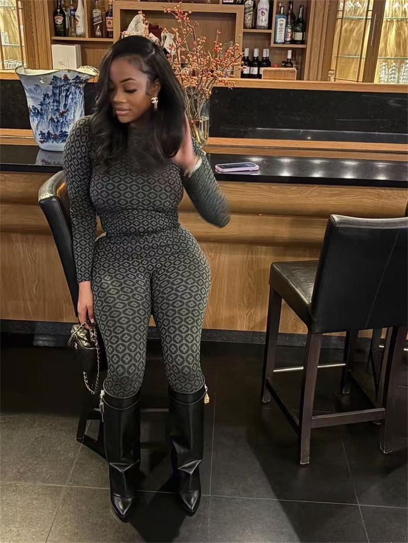 Variant image for Kvinnors Byxdress Långärmad Cirkulär Design Högkvalitativt Tyg-4