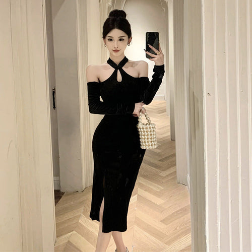 Kvinnors Bodycon Klänning Off-Shoulder Slim Fit Polyester-1