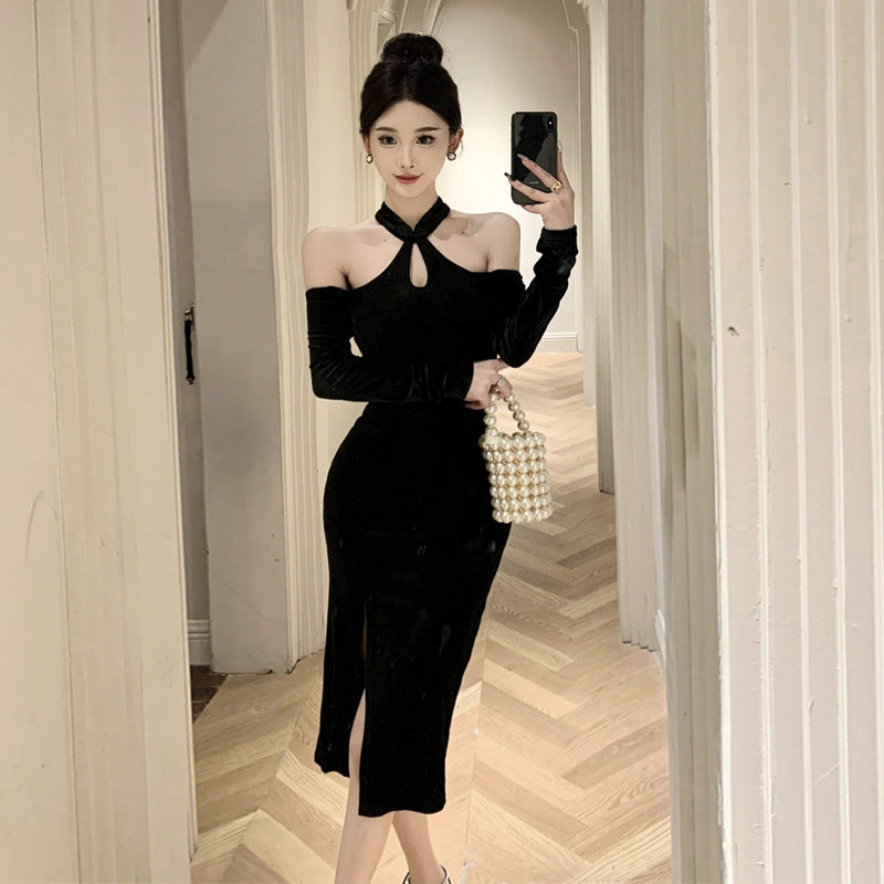 Variant image for Kvinnors Bodycon Klänning Off-Shoulder Slim Fit Polyester-1