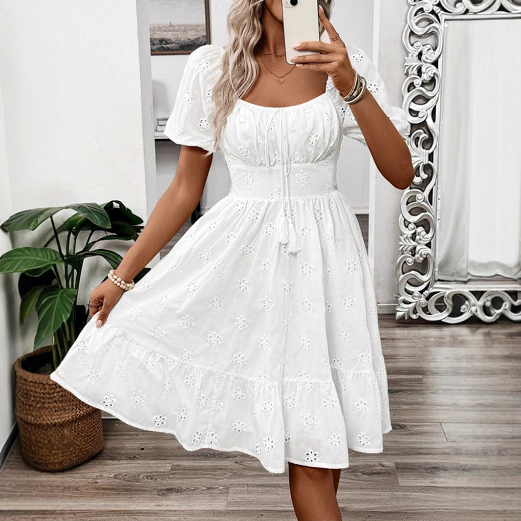 Dam A-Line Kjol Midi Fyrkantig Hals Polyester-5