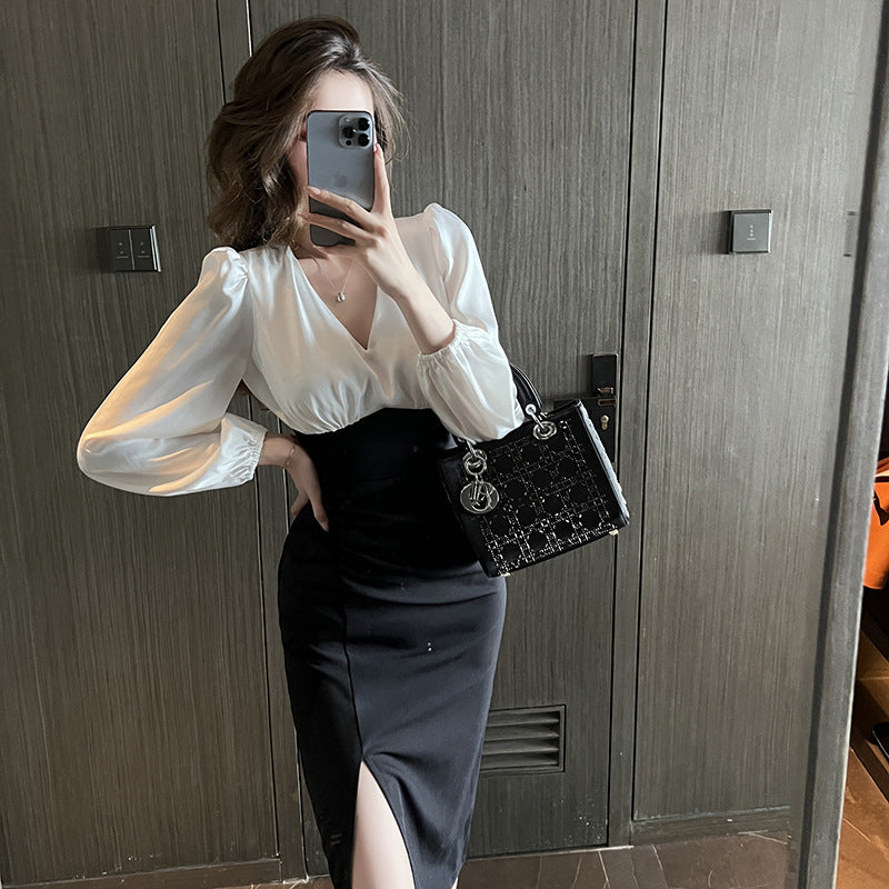 Kvinnors Klänning Monokrom Tidskjol Polyester-2