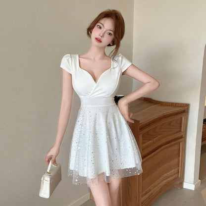 Variant image for Kvinnors Midiklänning V-ringning Kort Ärmar Polyester-1