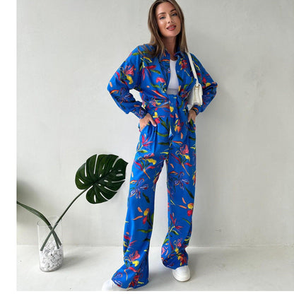 Dam Set Snörning Blommigt Polyester Raka Ben-4