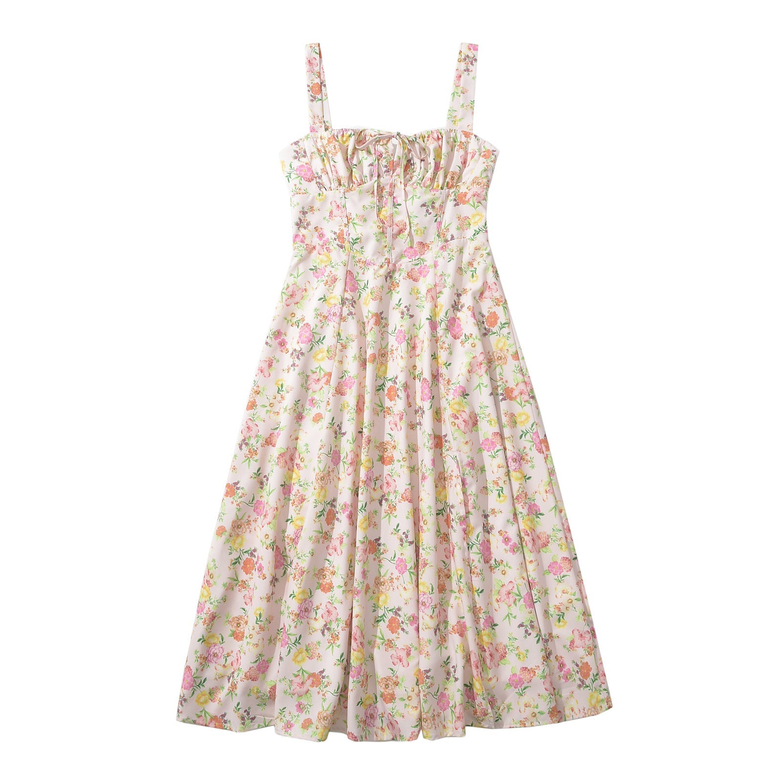 Damklänning Maxi Blommig Design med Rüschendetaljer i Andningsbart Tyg 1