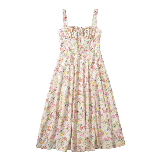 Damklänning Maxi Blommig Design med Rüschendetaljer i Andningsbart Tyg 1