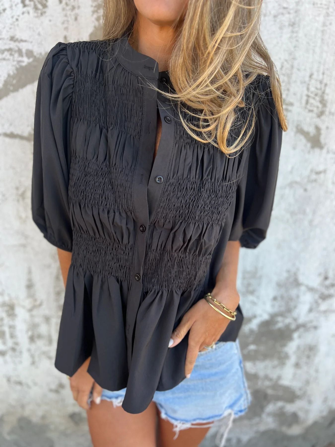 Dam Blus Casual Spetsdetaljer Polyester Kort Ärmd-3