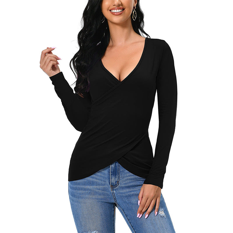 Dam T-shirt Långärmad Oregelbunden Design Polyester-1