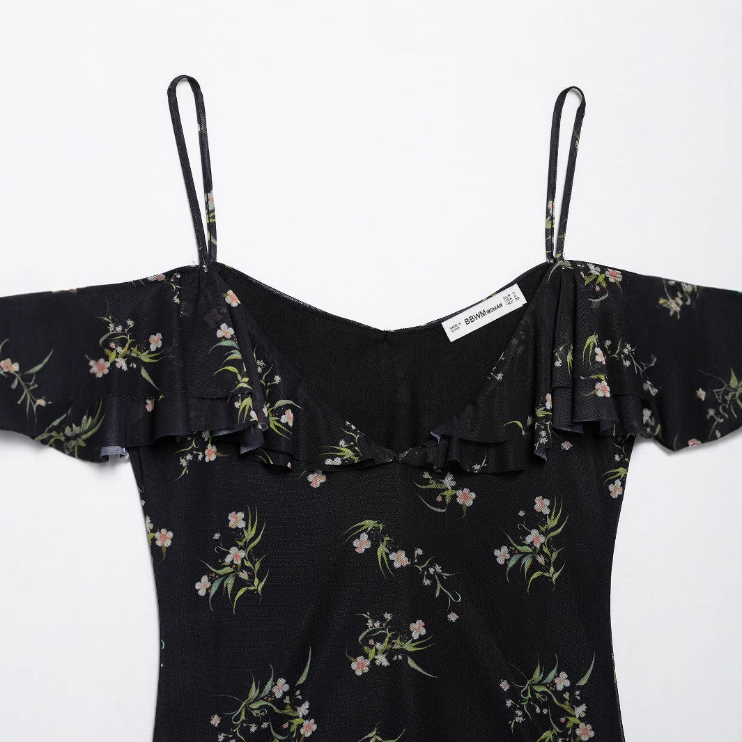 Kvinnor Maxirock Voluminös Ruffle Blommönster Andningsbart Tyg-3