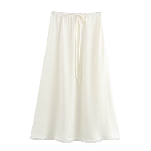 Dam A-Line Kjol Satin med Spetsdetaljer-1