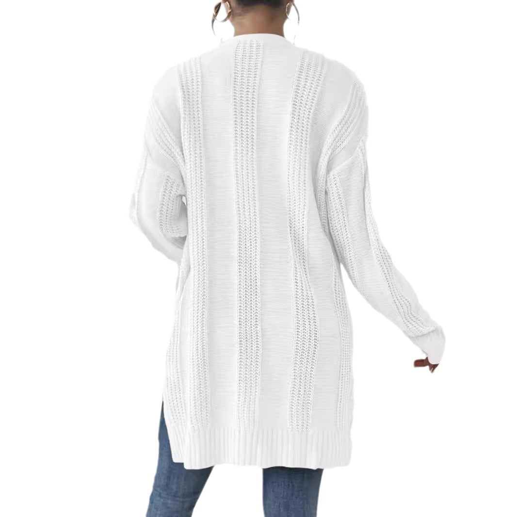 Lång Kofta Dam Öppen Spandex Cardigan-6