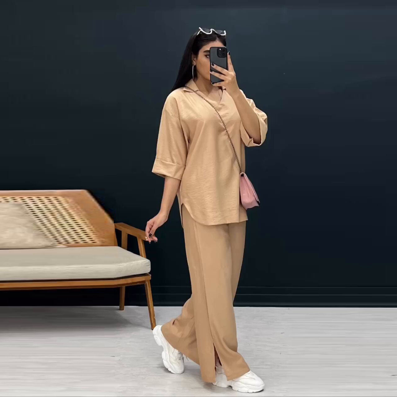 Variant image for Dam Fritidsdräkt Löst Set Polyester Halvlånga Ärmar Långa Byxor-9