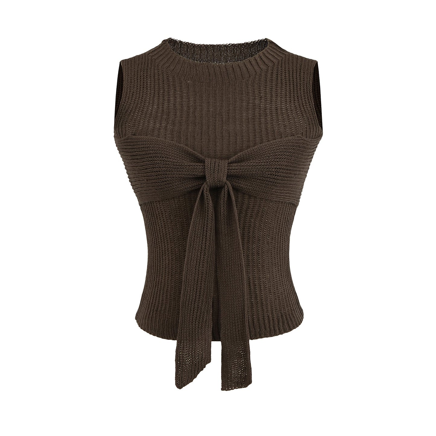 Kvinnors Topp Stickad Design med Dekorativ Bindning i Andningsbar Bomullsmix 2