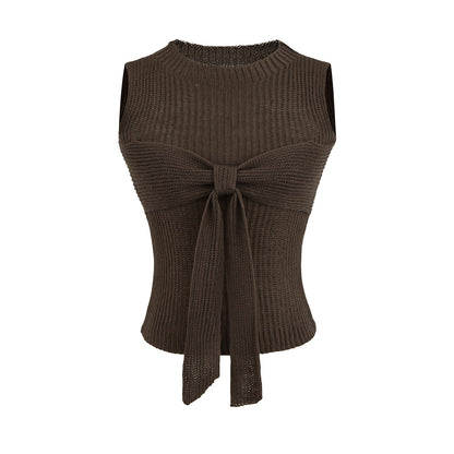 Kvinnors Topp Stickad Design med Dekorativ Bindning i Andningsbar Bomullsmix 6