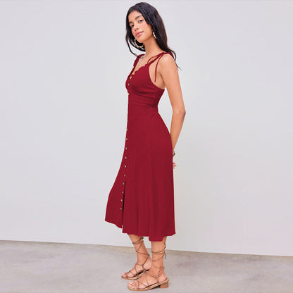 Damklänning V-ringad A-linje Midi Polyester-5