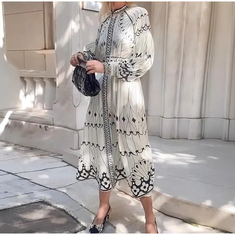 Fina Dam Klänningar A-Linje Hög Midja Långärmad Kvalitativt Tyg-3