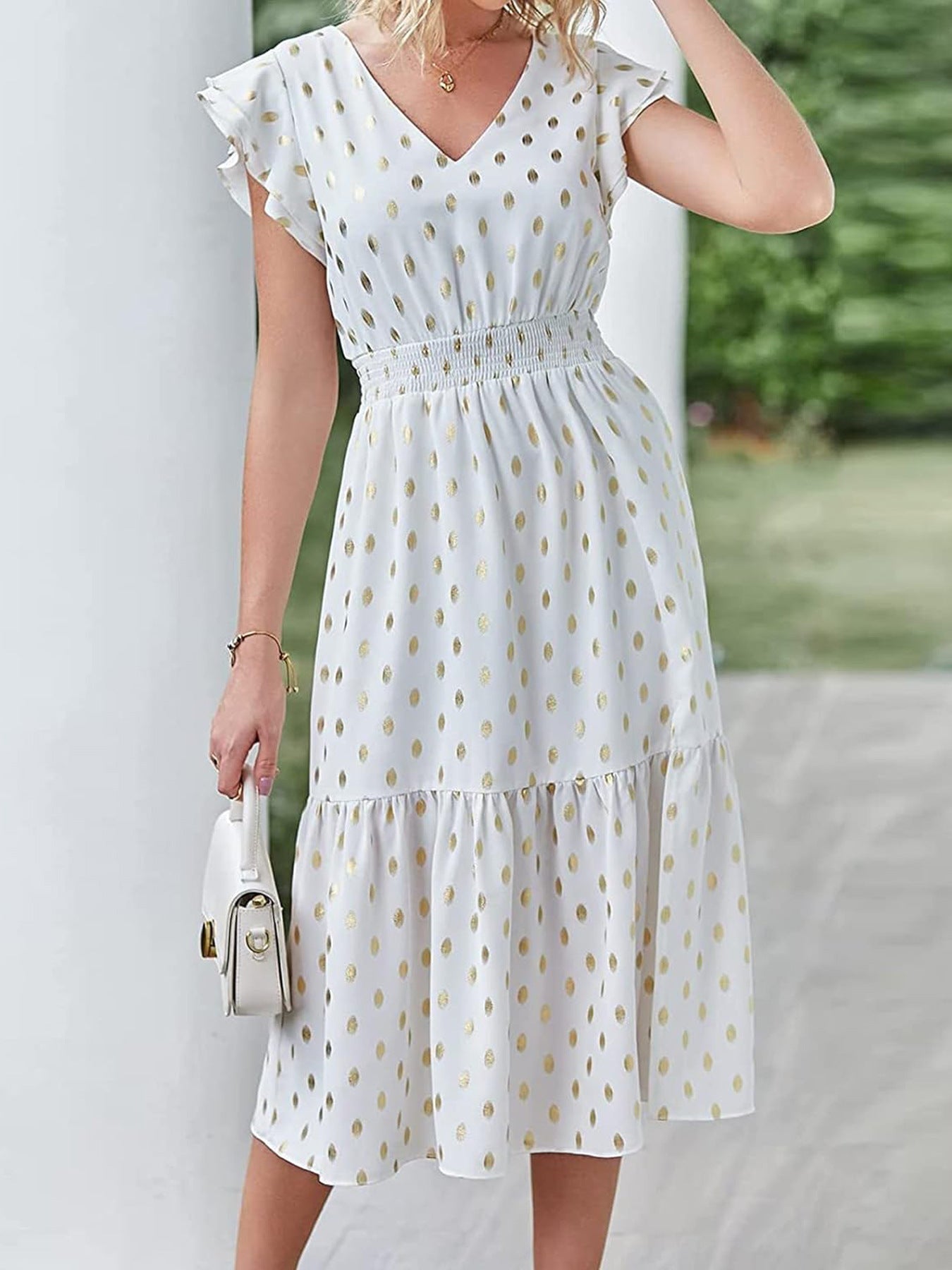 Variant image for Kvinnors Midi Klänning A-linje Vinge Ärmar Polyester med Slits-6