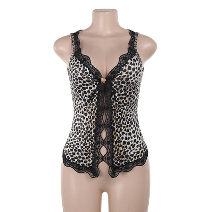 Kvinnors Camisole Leopardmönster Spetsdetaljer Elastiskt Tyg 7