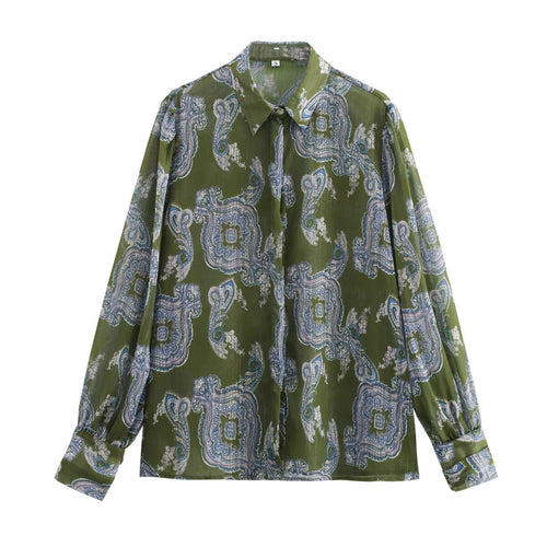 Herrskjorta Vintage Revers Mönstrad 100% Bomull-1