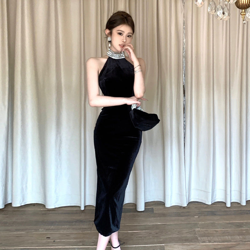 Variant image for Dam Aftonklänning Halterhals Lång Stenkrage Högkvalitativt Tyg-1