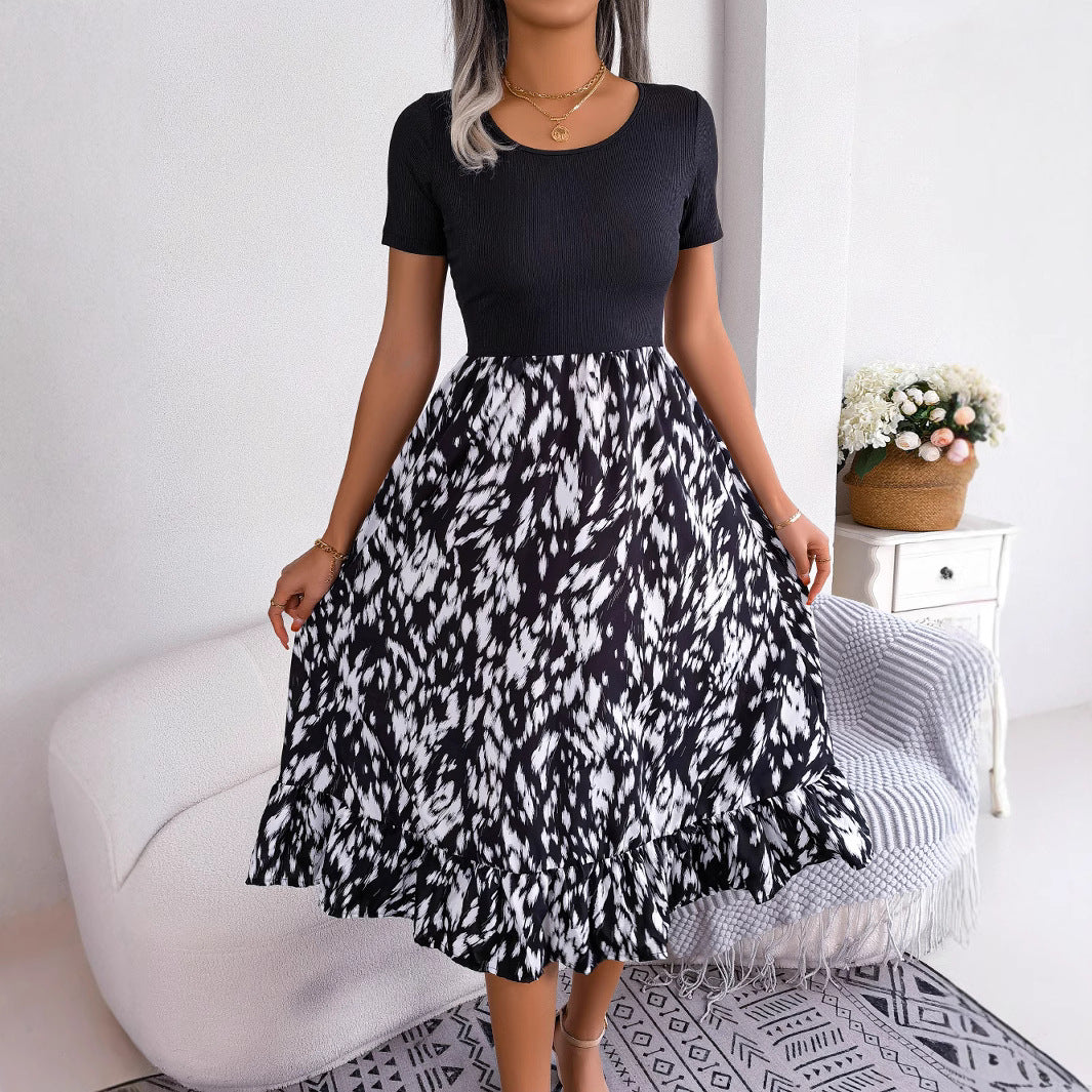 Kvinna Midi Klänning A-Linje Chiffon Rüsch-5