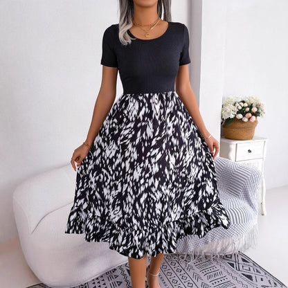 Kvinna Midi Klänning A-Linje Chiffon Rüsch-5